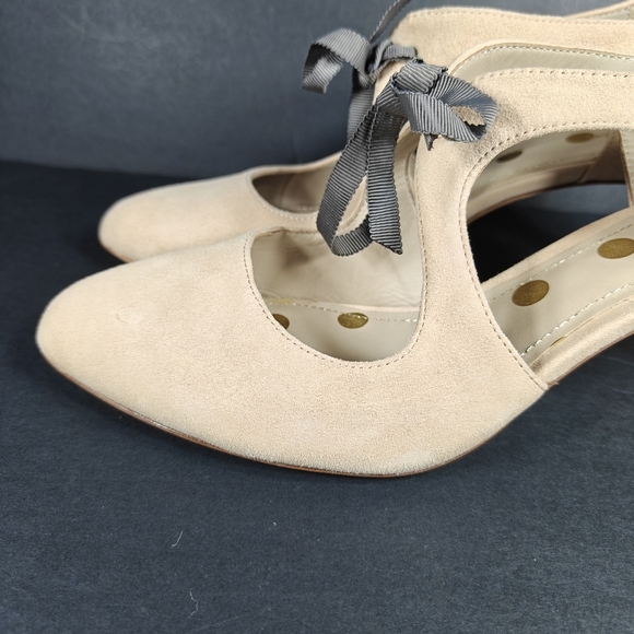 Boden Suede Leather Pumps Lace Up Ballet Pink Beige Pointed Toe Heels 10.5 - Picture 3 of 9